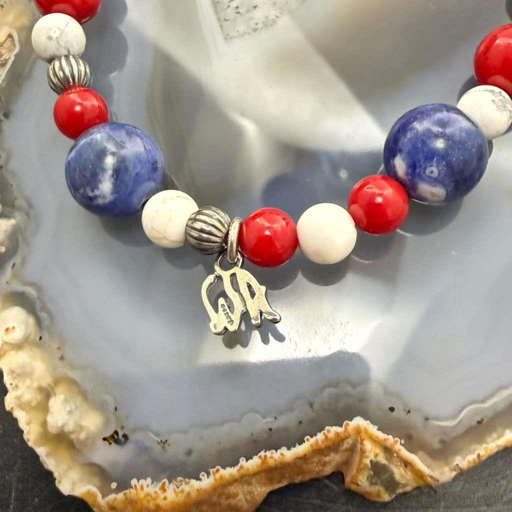 Carolyn Pollack Sterling Silver Multi Gemstone Bead w/Texas Star Charm Bracelet For Women