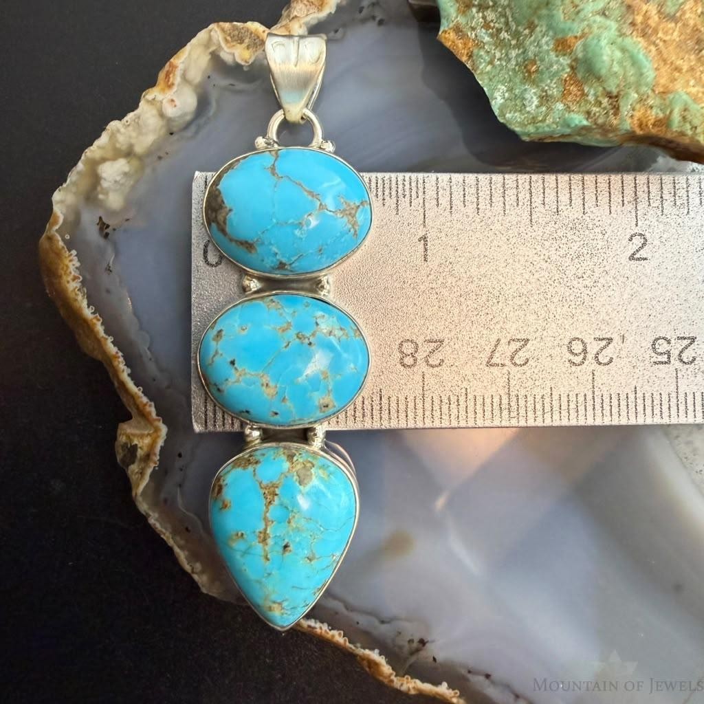 Sterling Silver Southwestern Style 3 Kingman Turquoise Pendant For Women #2