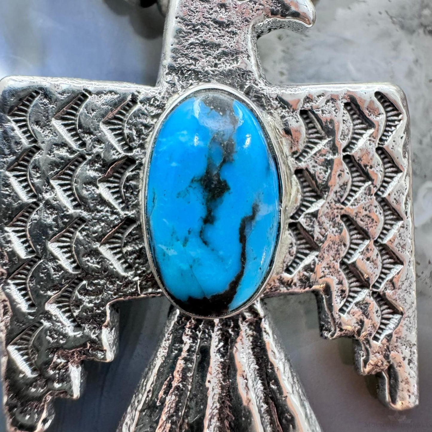 Gary Custer Navajo Sterling Silver Tufa Cast Blue Turquoise Eagle Unisex Pendant