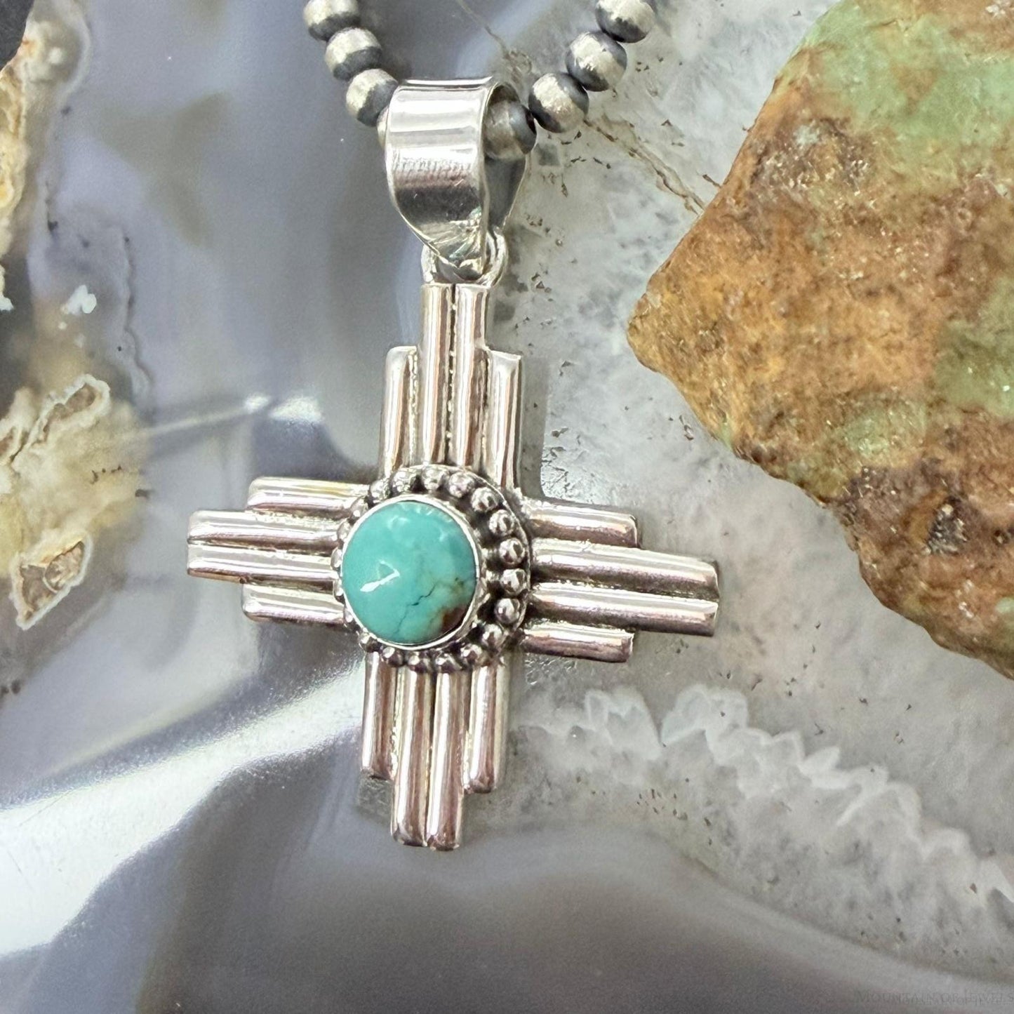 Sterling Silver Southwestern Style Rounded Mohave Turquoise Unisex Zia Pendant
