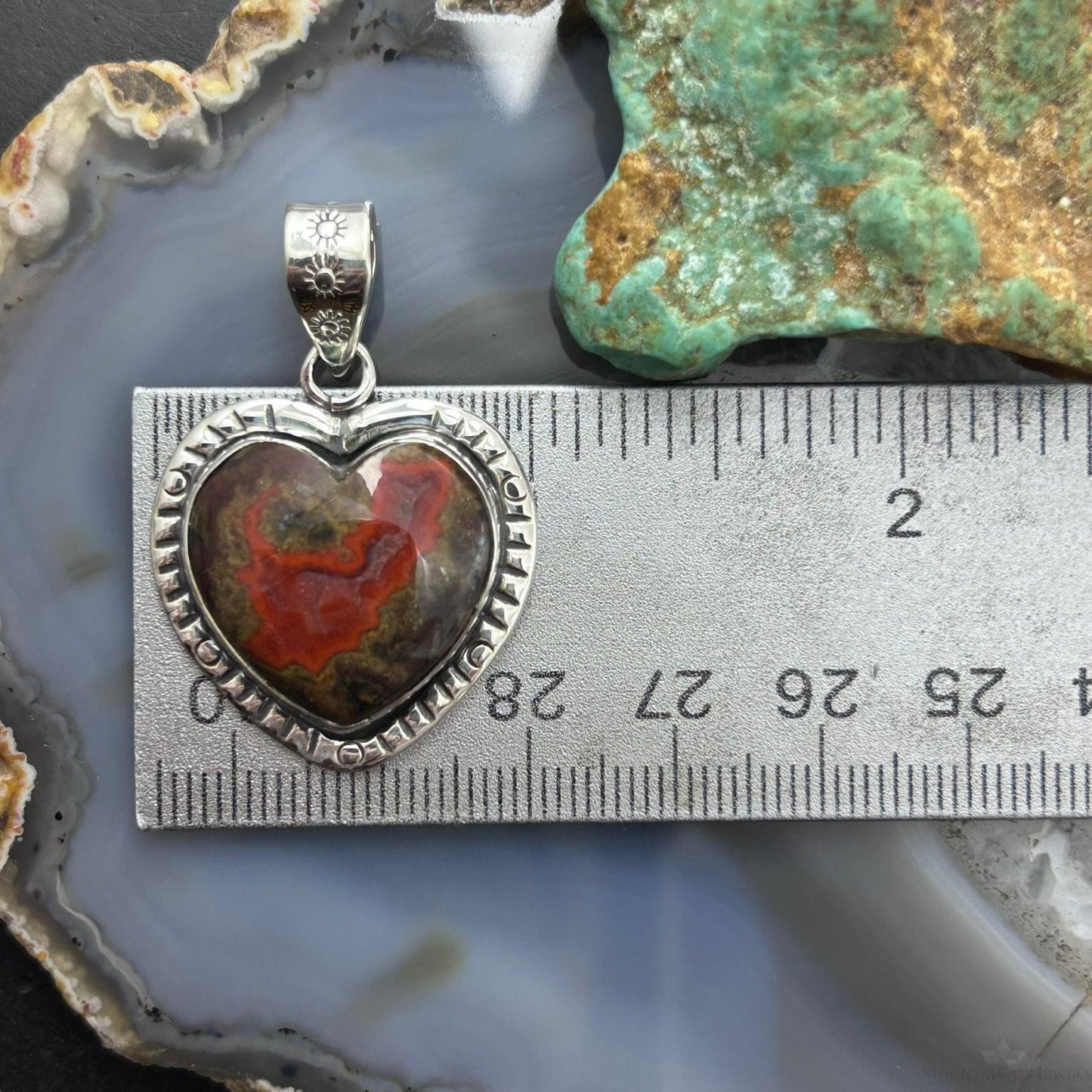 Sterling Silver Southwestern Style Seam Agate Heart Decorated Pendant For Women