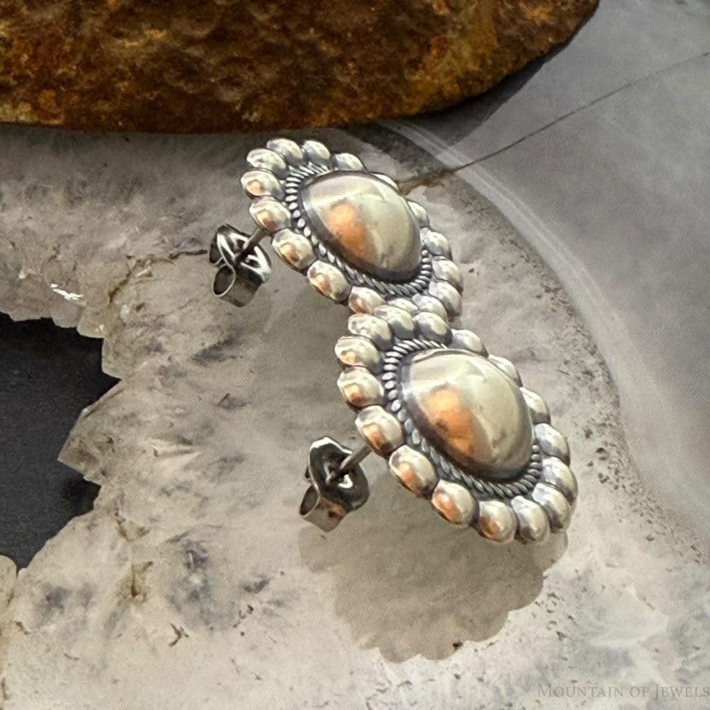 Native American Sterling Silver Round Dome Decorated Stud Earrings For Women #1