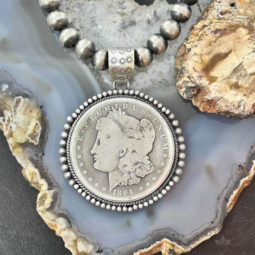 Genuine 90% Silver 1894 US Morgan Dollar Decorated Unisex Pendant