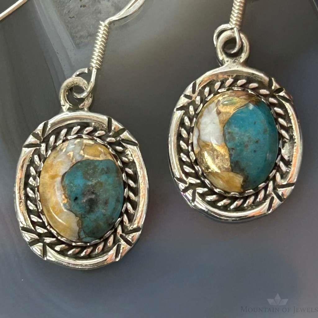 Sterling  Silver Southwestern Style Spiny Oyster Turquoise Dangle Earrings For Women #1