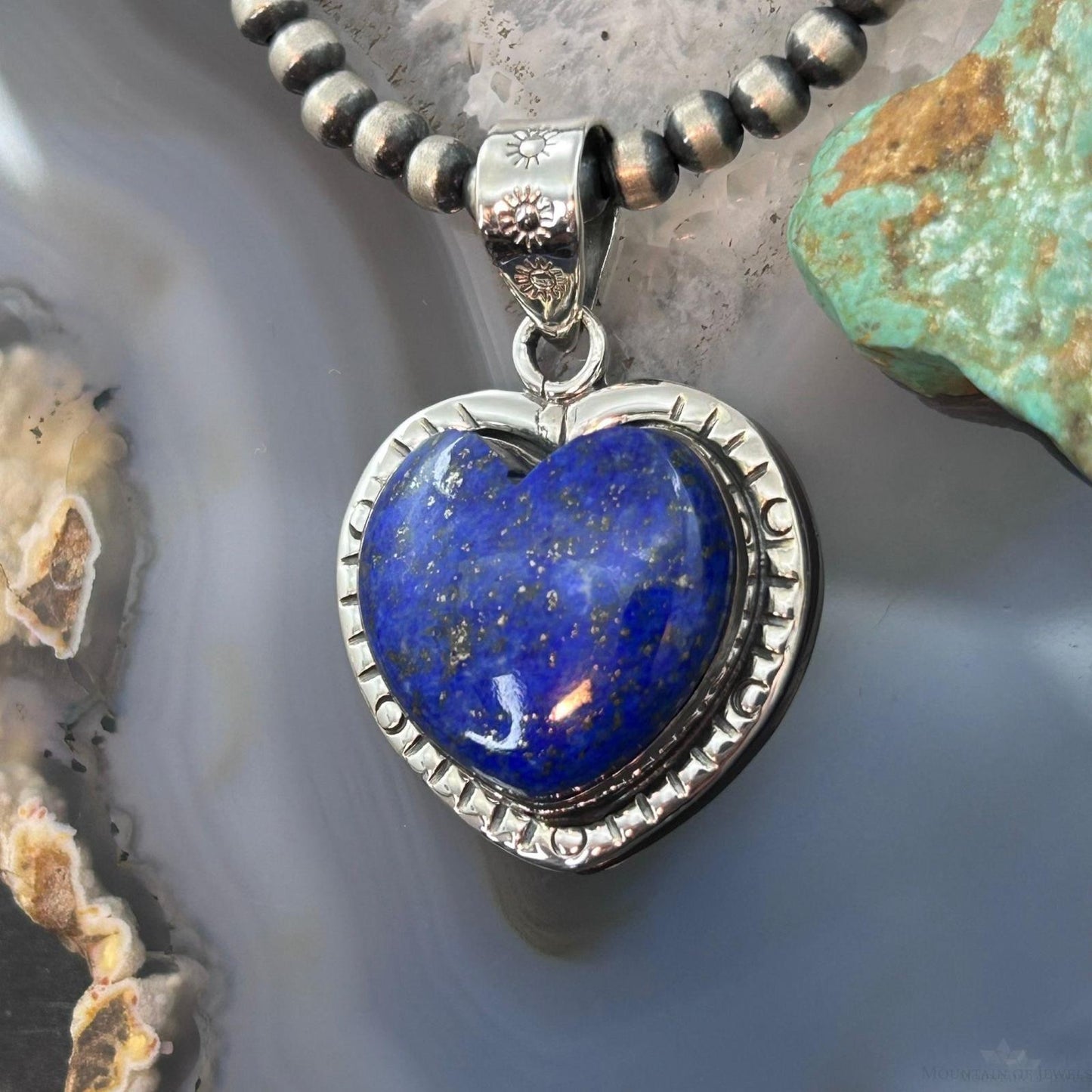 Sterling Silver Southwestern Style Lapis Heart Decorated Pendant For Women #2