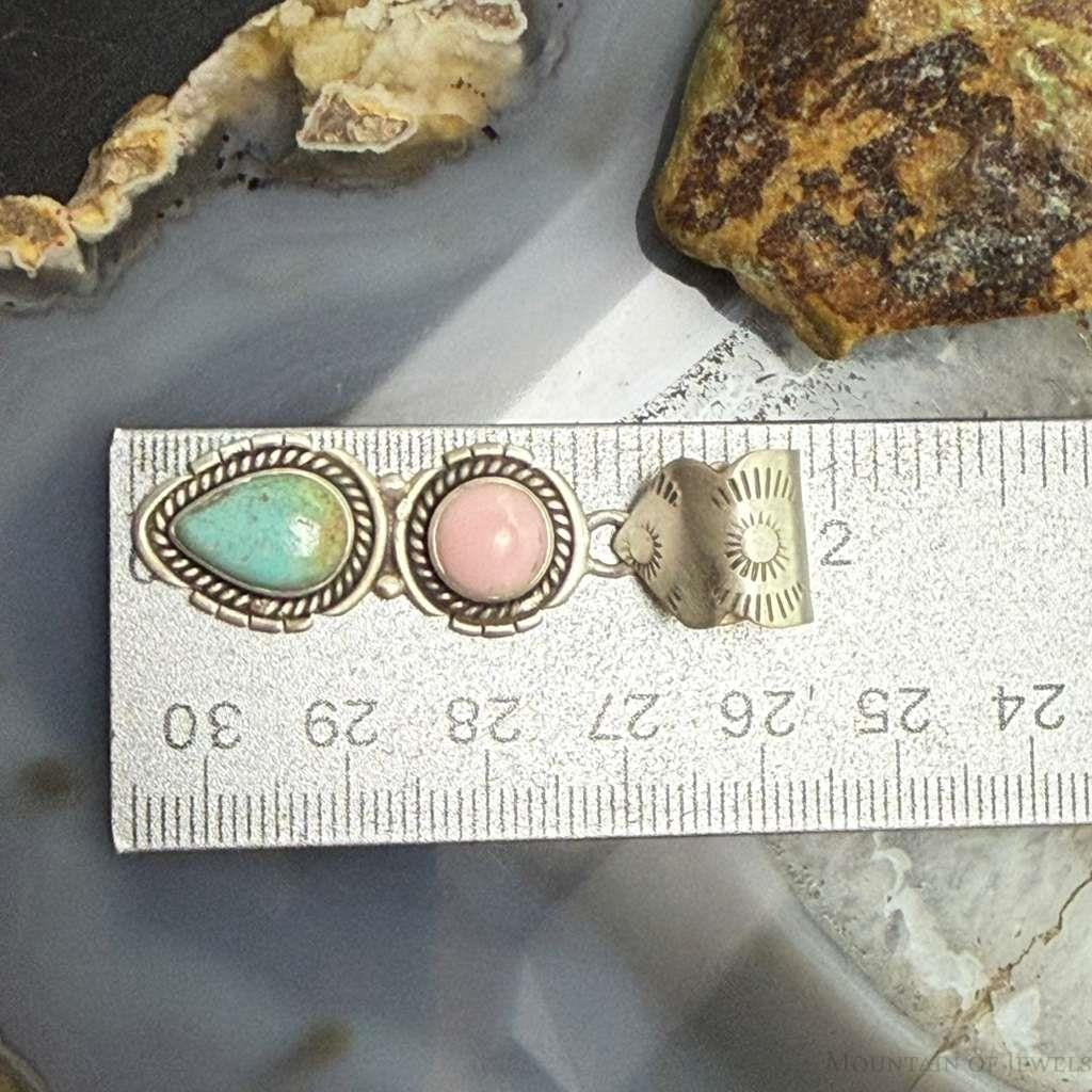Sterling Silver Southwestern Style Pink Conch & Turquoise Pendant For Women #4