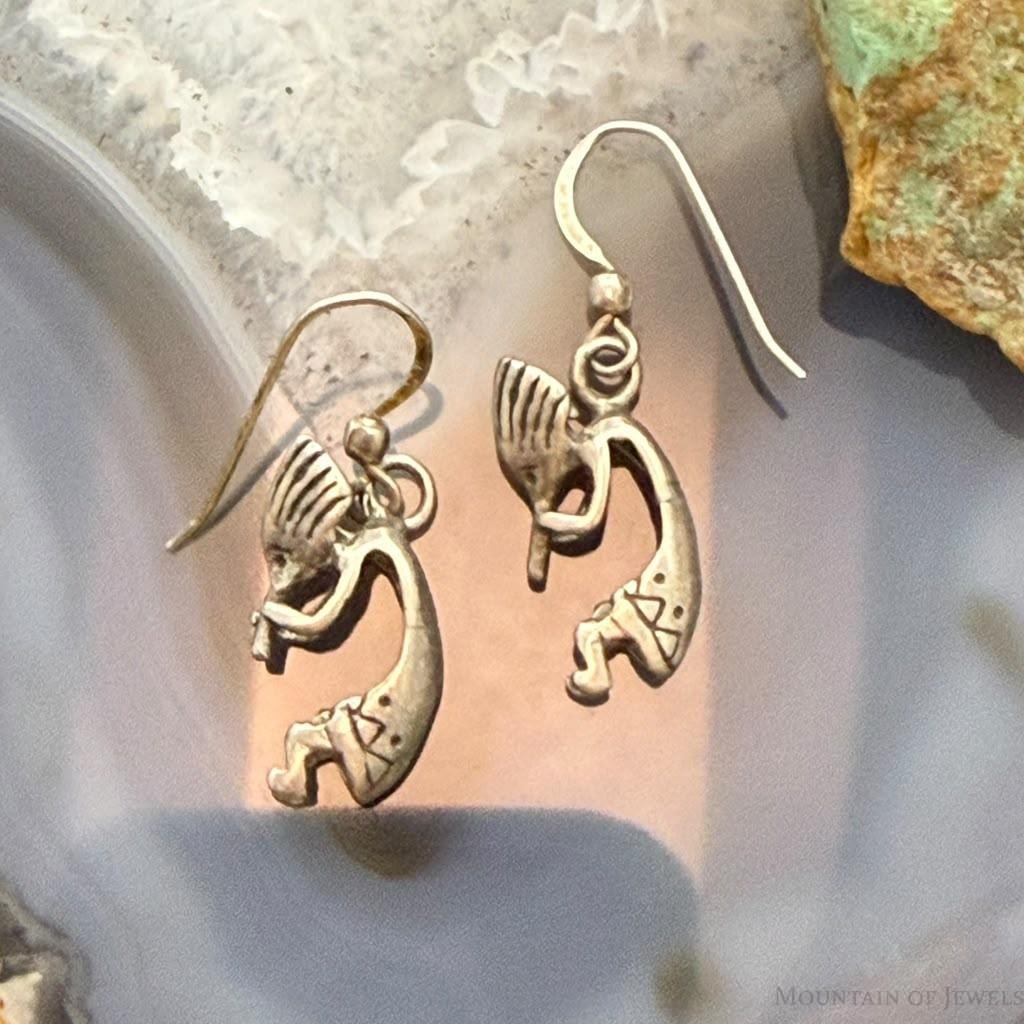 Vintage Native American Sterling Silver Kokopelli Dangle Earrings For Women