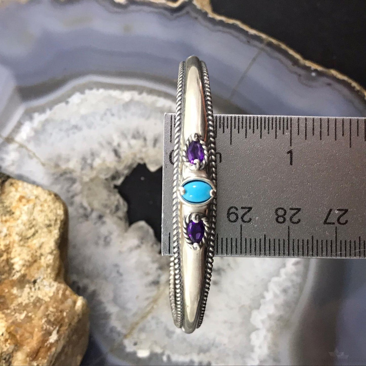 Carolyn Pollack Sterling Silver Turquoise & Faceted Amethyst Bracelet For Women