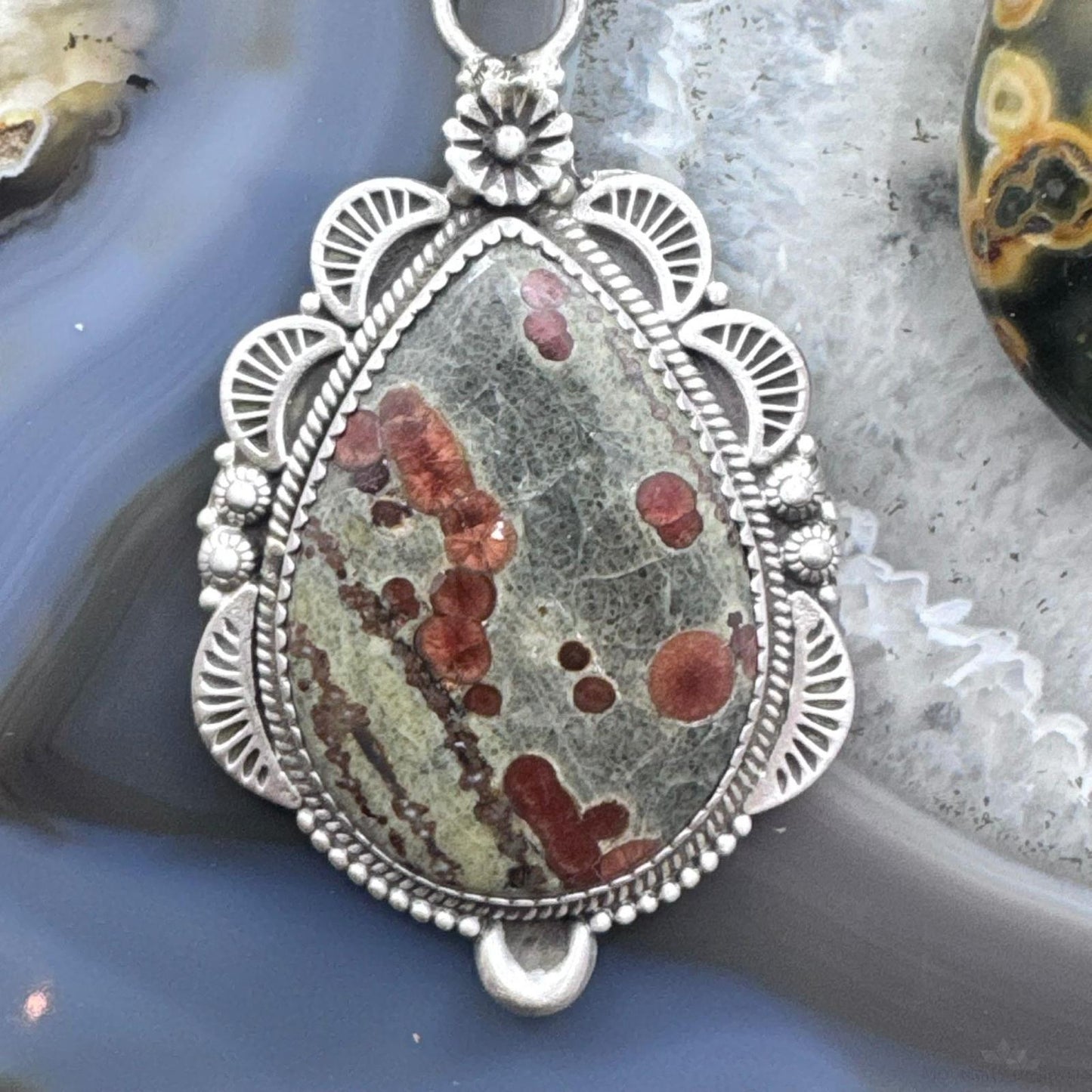 Sterling Silver Southwestern Style Elongated Teardrop Peanut Obsidian Pendant For Women