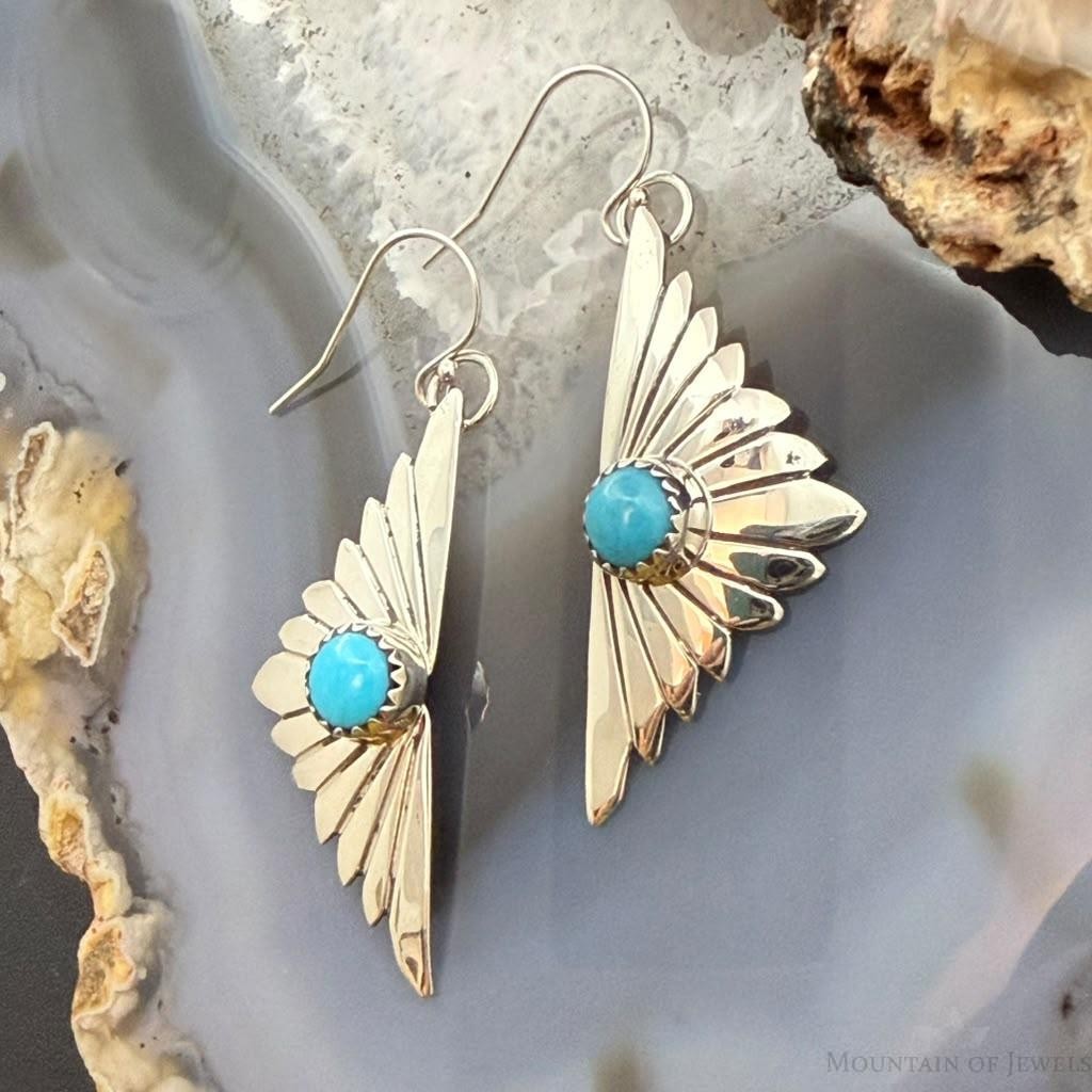 Michael Nez Navajo Sterling Silver Rounded Turquoise Cloud Dangle Earrings For Women