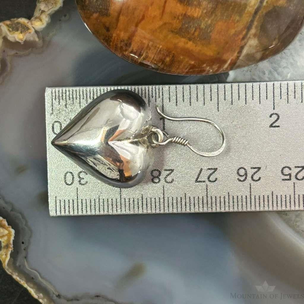 Silver Puff Heart Dangle Earrings For Women