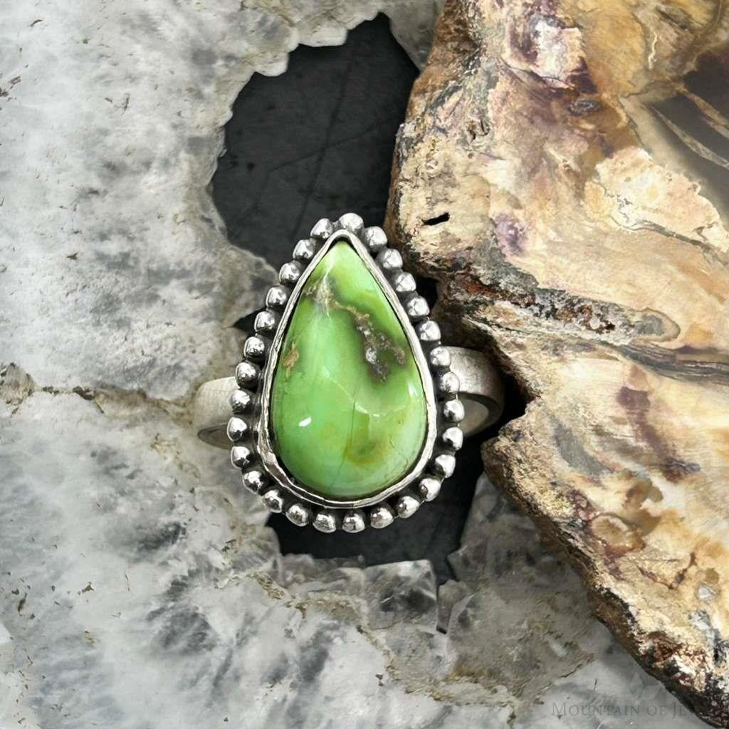 Sterling Silver Southwestern Style Teardrop Sonora Gold Turquoise Adjustable Ring For Women #3