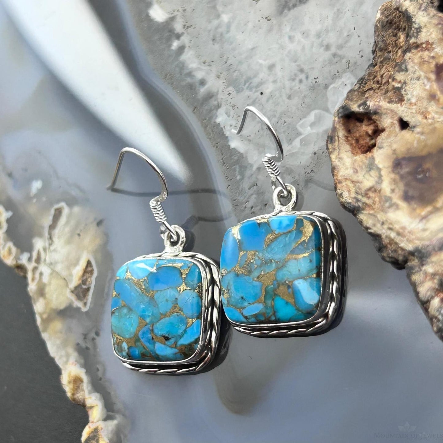 Sterling Silver Southwestern Style Blue Copper Turquoise Dangle Earrings For Women #1