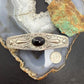 Signed Vintage Sterling Silver Native American Onyx Stamped Hair Barrette For Women