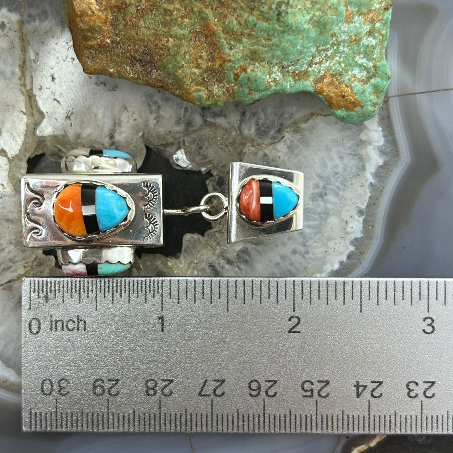 Cliffton Aguilar Santo Domingo Sterling Silver Decorated Multistone Rectangular Pendant