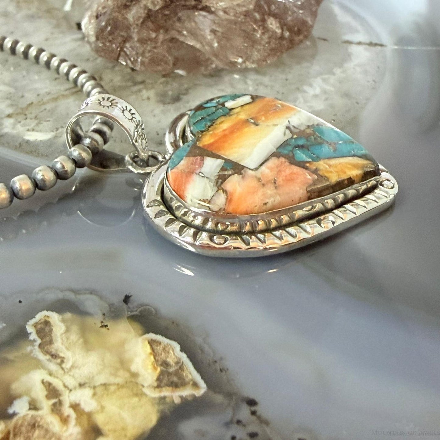 Sterling Silver Southwestern Style Spiny Oyster Turquoise Heart For Women