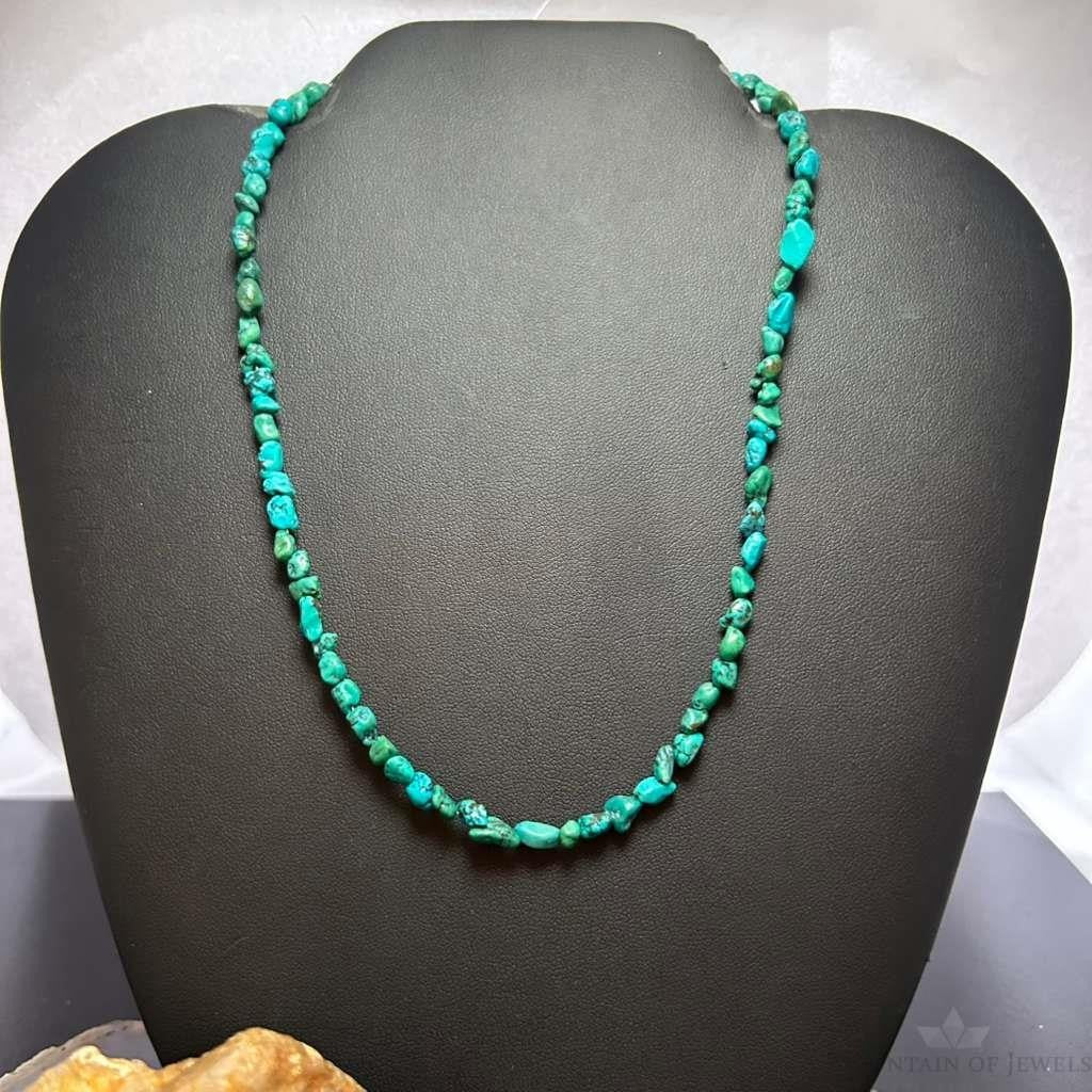 Sterling Silver Natural Turquoise Beads 16" Necklace For Women