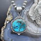 Sterling Silver Southwestern Style Large Round Chrysocolla Decorated Pendant For Women