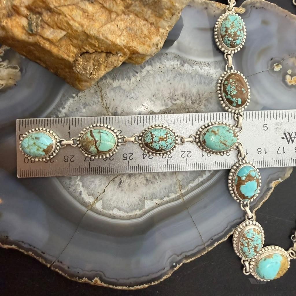Sterling Silver Southwestern Style Oval Turquoise #8 Lariat 28" Necklace For Women