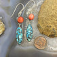 Native American Sterling Spiny Oyster & Oval Mosaic Turquoise Dangle Earrings