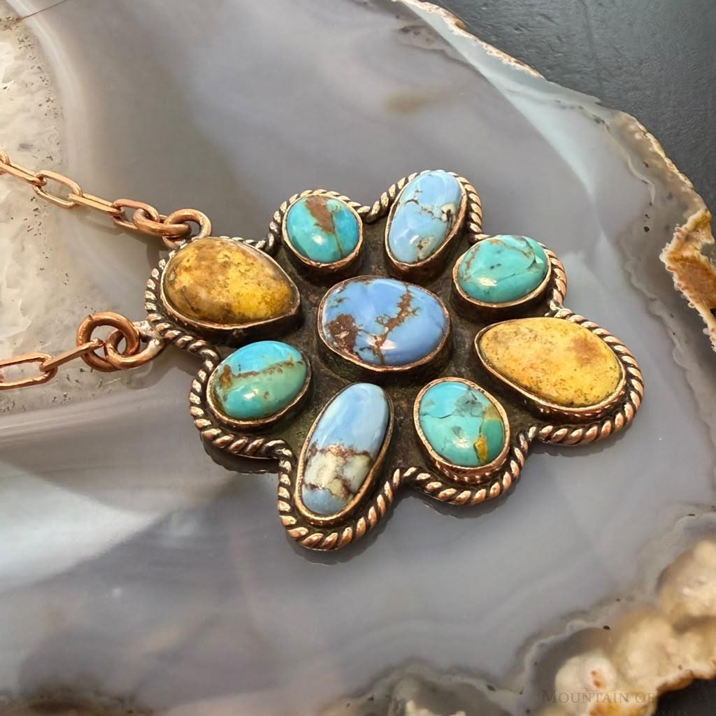Copper Southwestern Style Mohave Palomino & Golden Hill Turquoise Necklace For Women