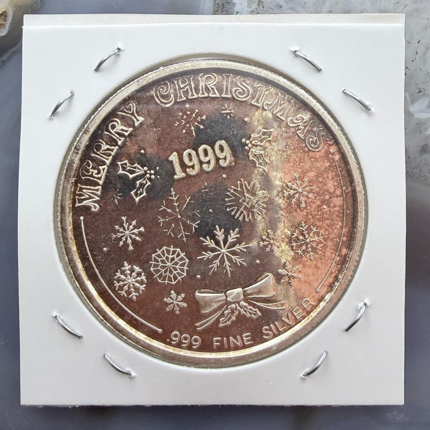 Vintage US 1999 One Troy Ounce .999 Fine Silver Holiday Theme #102525-5HXPE