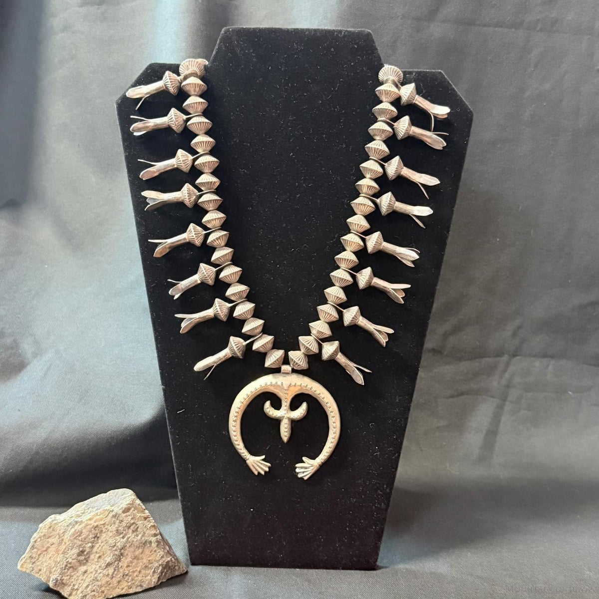 Vintage Native American Silver Squash Blossom w/Naja Necklace For Women