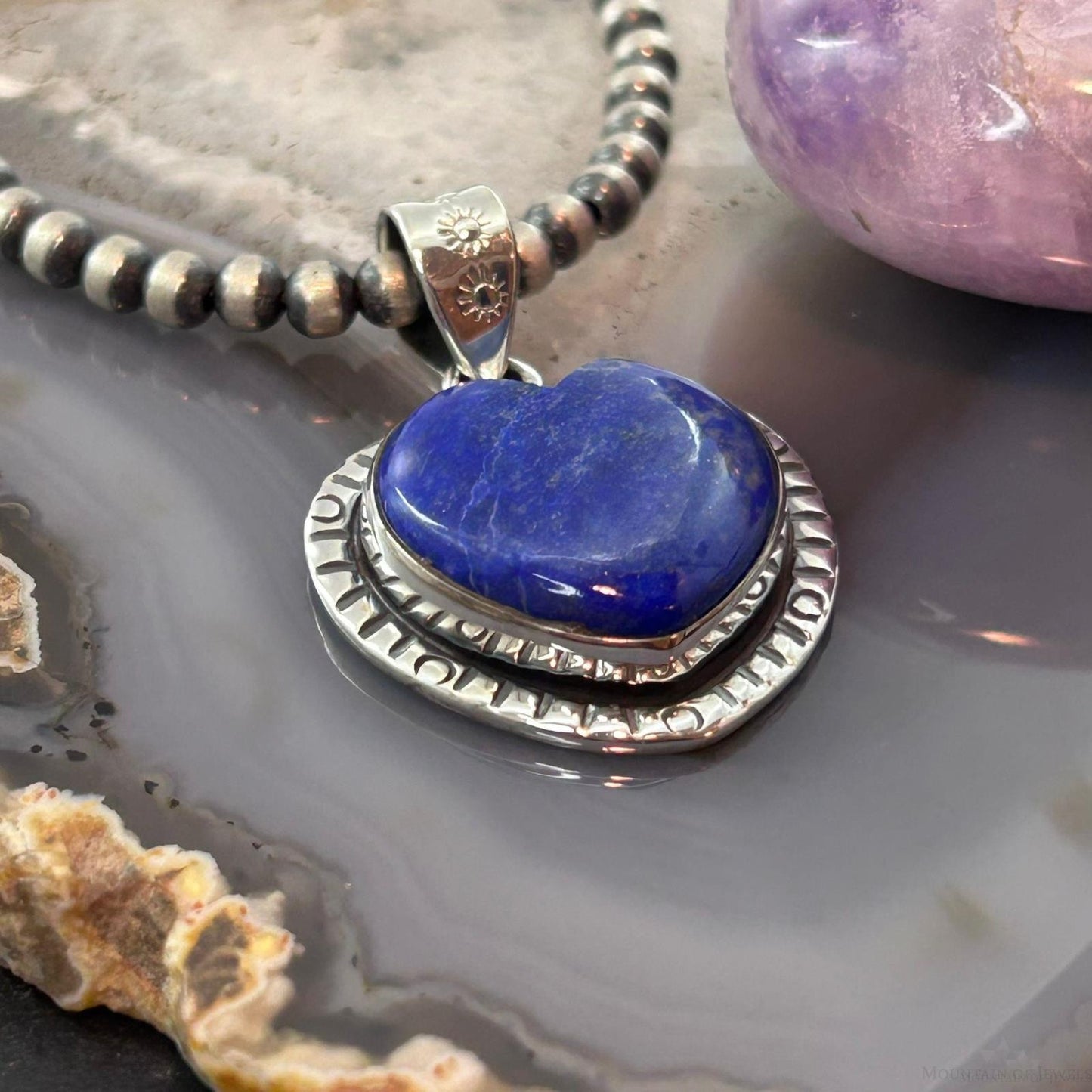 Sterling Silver Southwestern Style Lapis Heart Decorated Pendant For Women