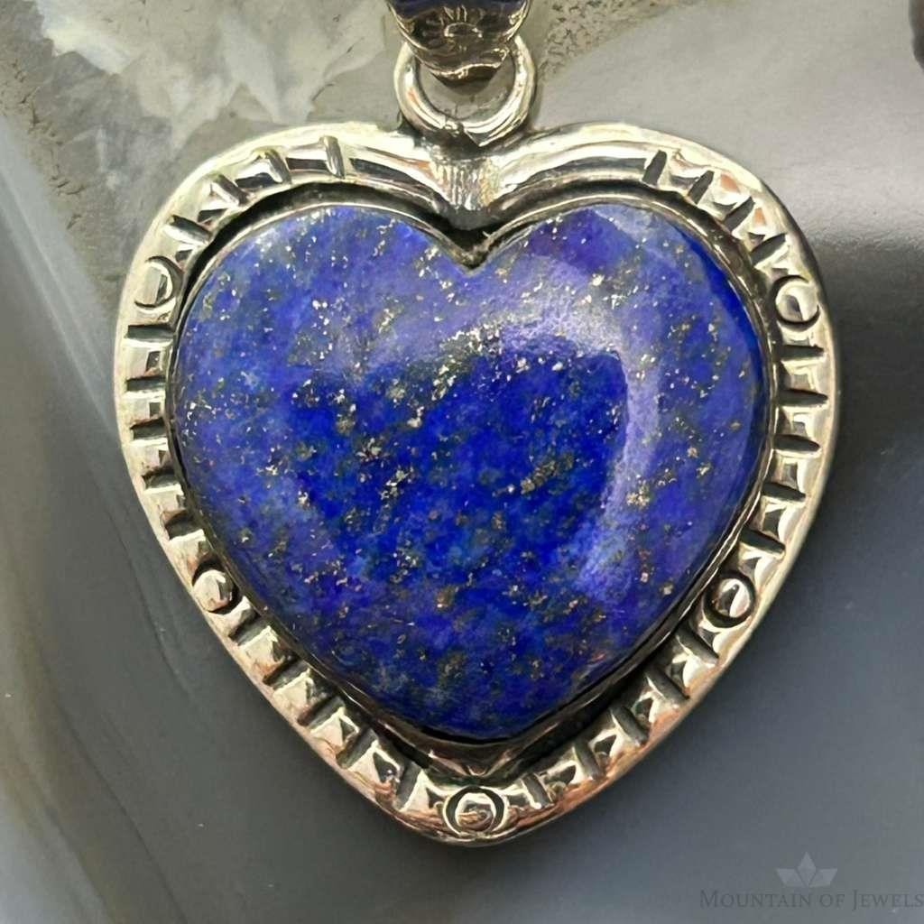 Sterling Silver Southwestern Style Lapis Heart Decorated Pendant For Women #4