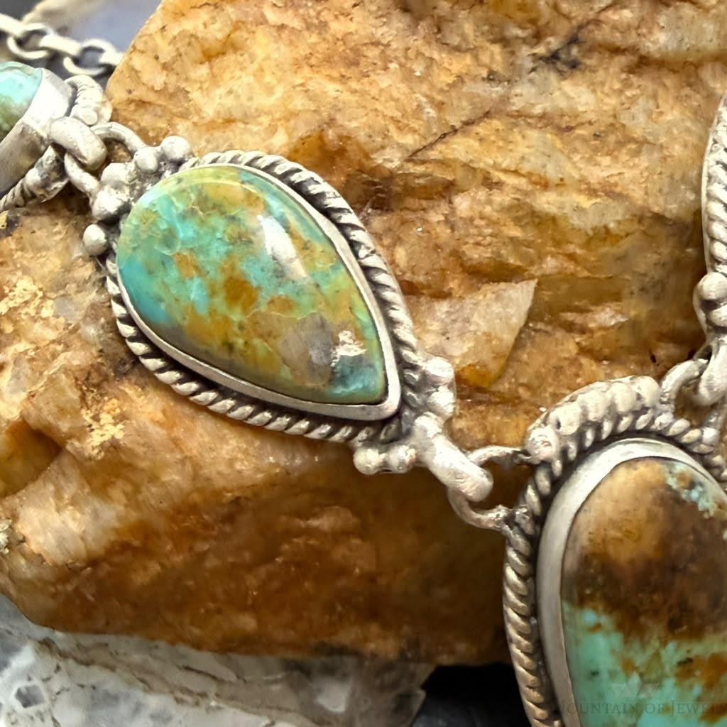 Sterling Silver Southwestern Style Royston Turquoise Lariat 30" Necklace For Women