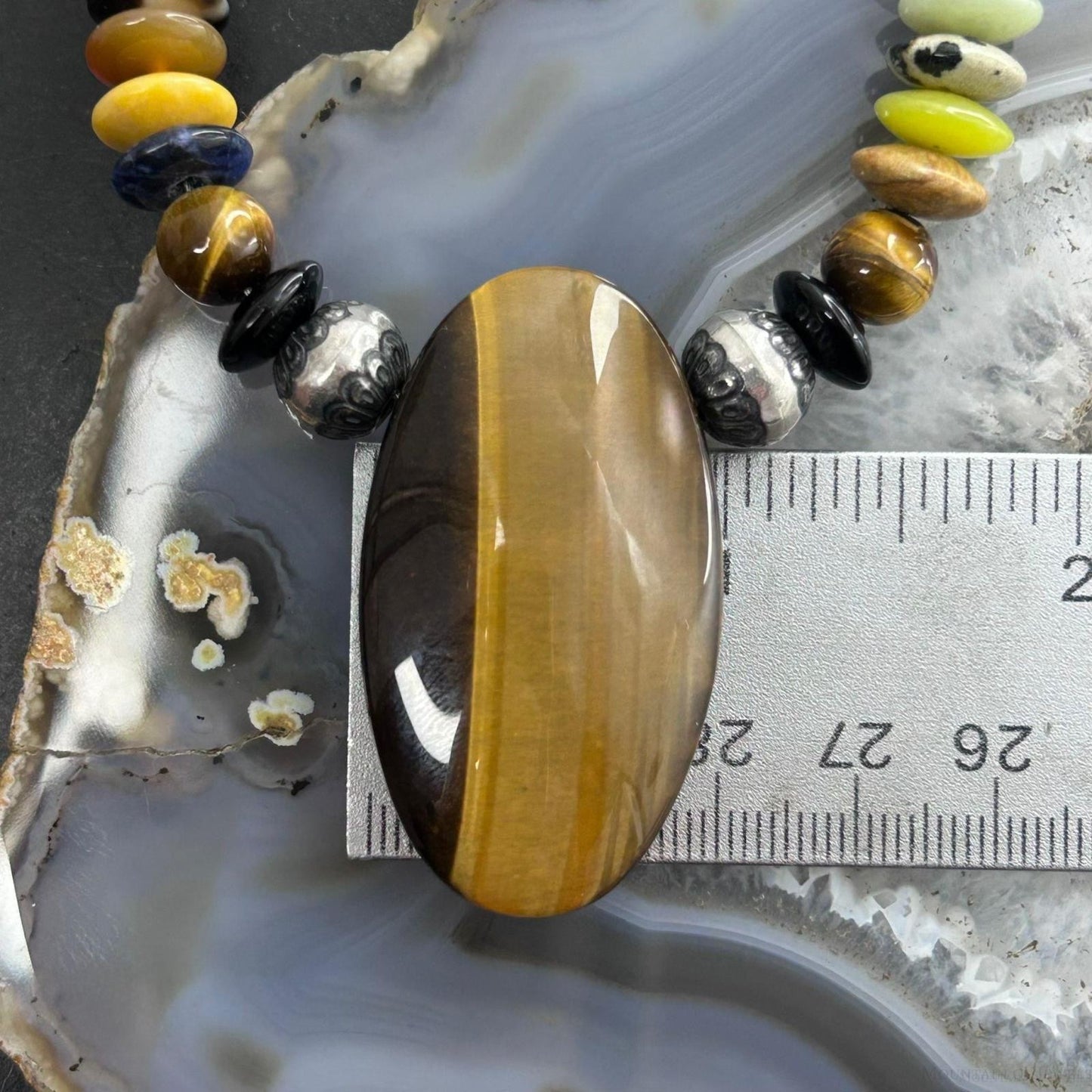 Carolyn Pollack Multi-Gemstone Rondelles Beads w/Large Oval Tiger's Eye Necklace