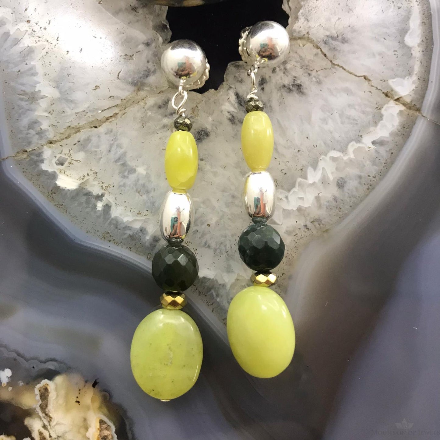 Carolyn Pollack Sterling Gaspeite & Prehnite Bead Dangle Earrings For Women