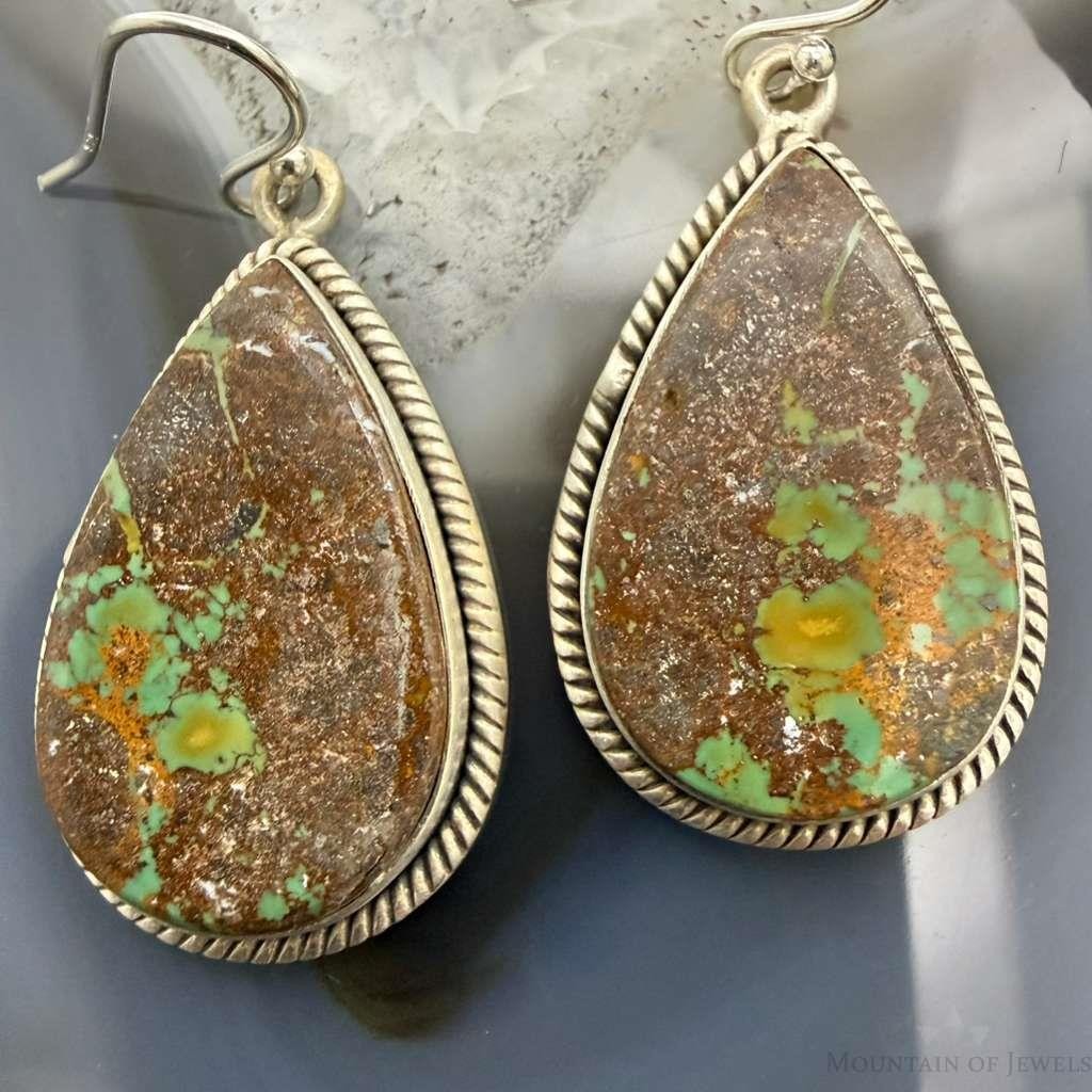 Sterling Southwestern Style Teardrop Turquoise Dangle Earrings For Women #2