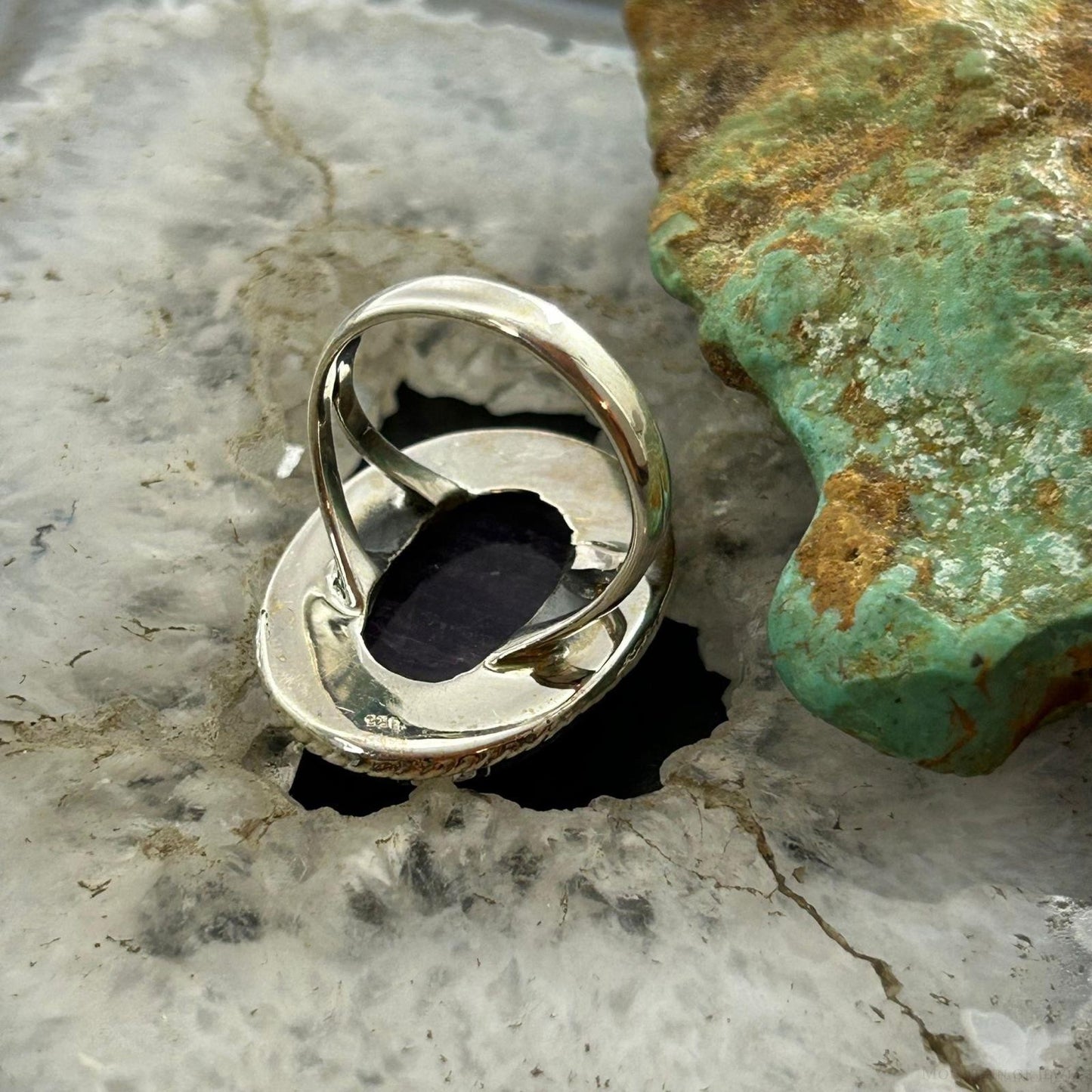 Sterling Silver Southwestern Style Oval Translucent Amethyst Ring Size 7.5 For Women