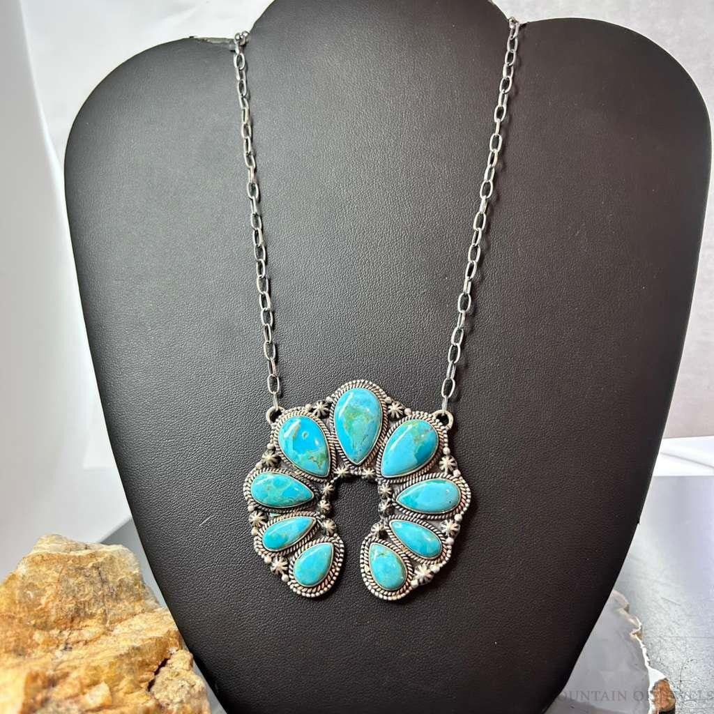 Sterling Silver Southwestern Style Teardrop Turquoise Naja 17" Necklace For Women