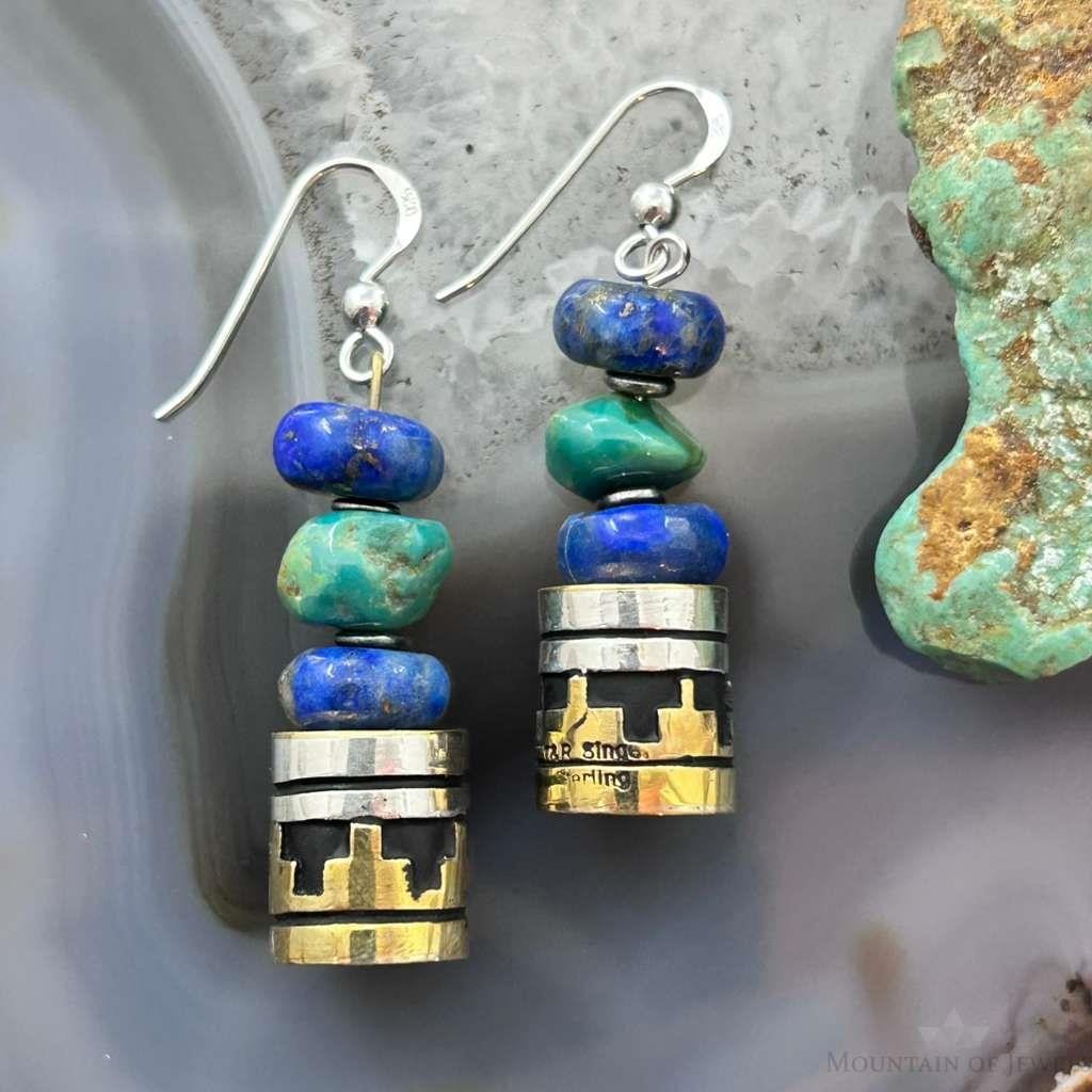 Tommy & Rosita Singer Sterling Lapis,Turquoise Beads Dangle Earrings For Women