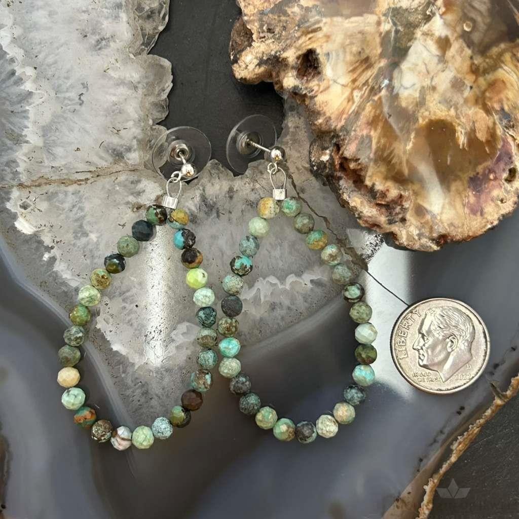 Sterling Silver Faceted Hubei Turquoise Beads Hoop Earrings For Women