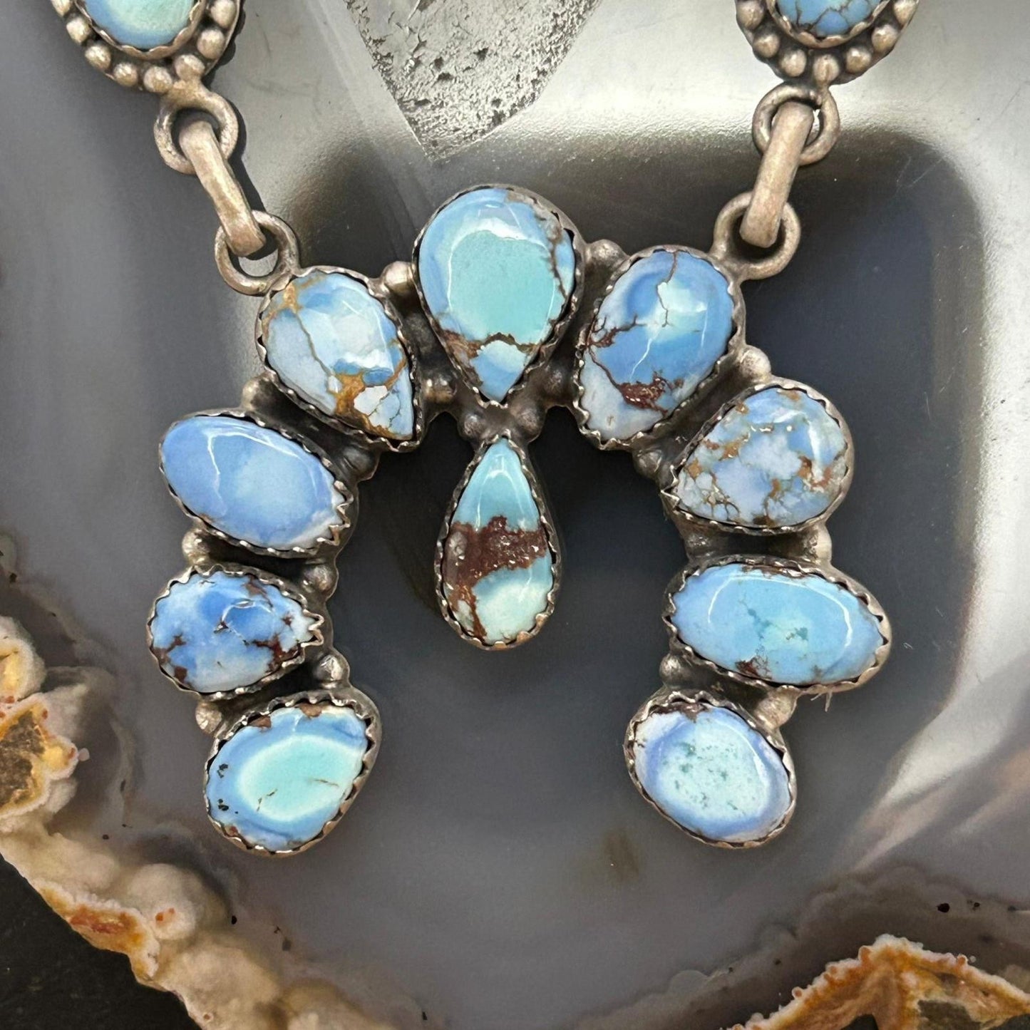 Sterling Silver Southwestern Style Golden Hill Turquoise Naja 20" Necklace For Women
