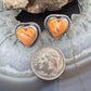 Native American Sterling Silver Orange Spiny Oyster Heart Post Earrings For Women