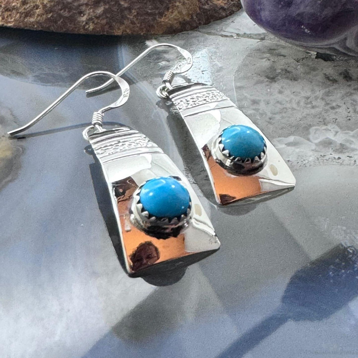 Michael Nez Sterling Silver Blue Turquoise Peaceful Sky Dangle Earrings For Women