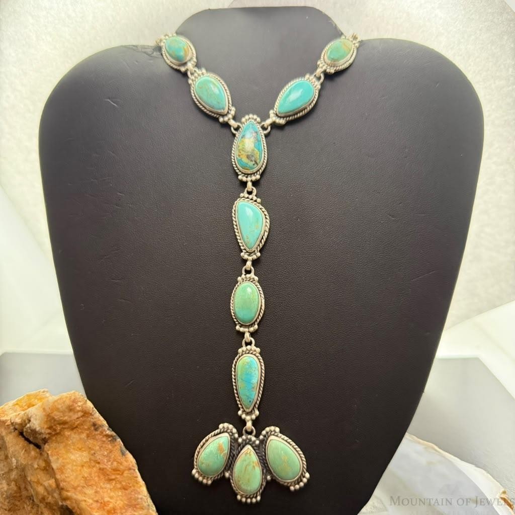 Sterling Silver Southwestern Style 13 Royston Turquoise Lariat 26" Necklace For Women