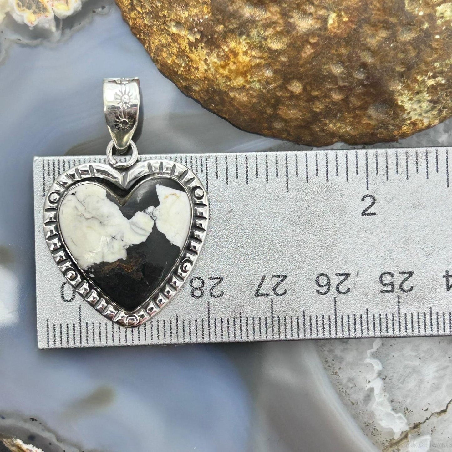 Sterling Silver Southwestern Style White Buffalo Decorated Heart Pendant For Women #4
