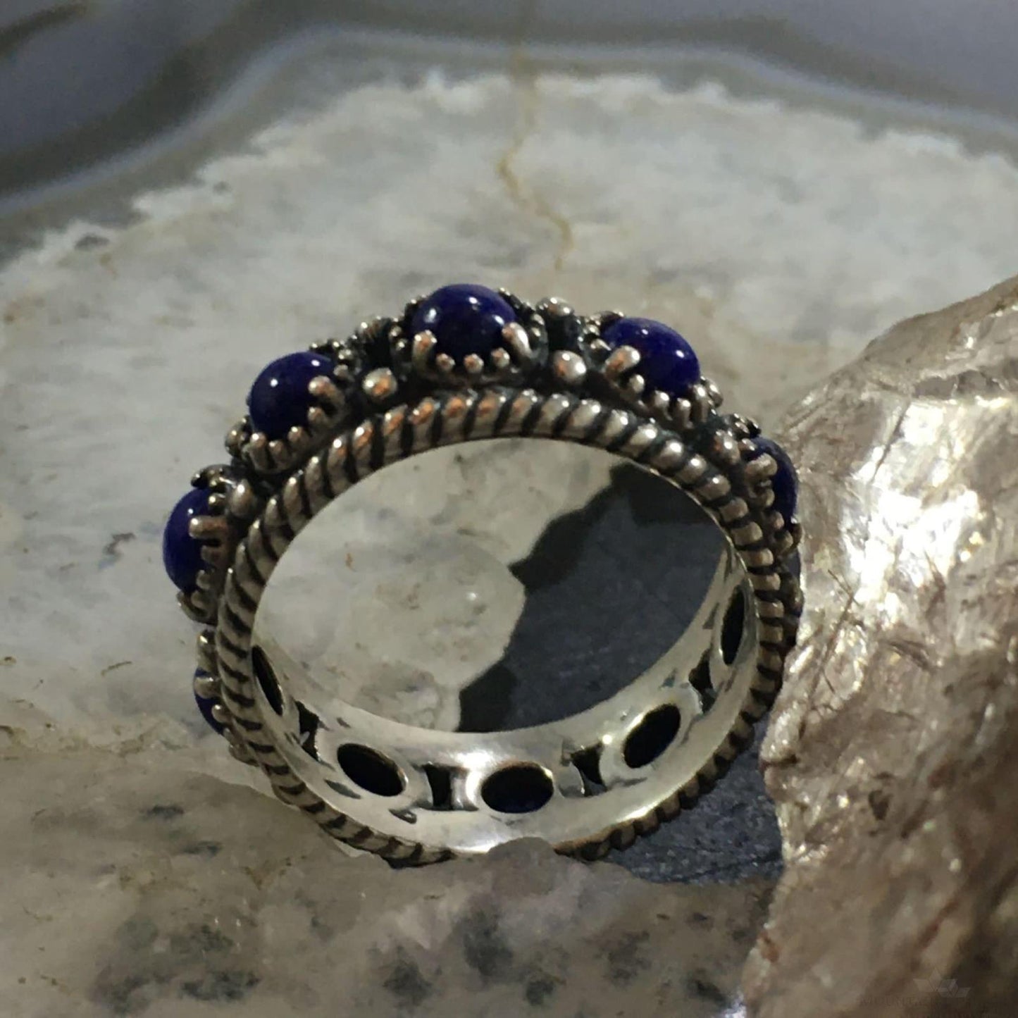 Carolyn Pollack Sterling Silver Lapis Lazuli Eternity Band Ring Size 8 For Women