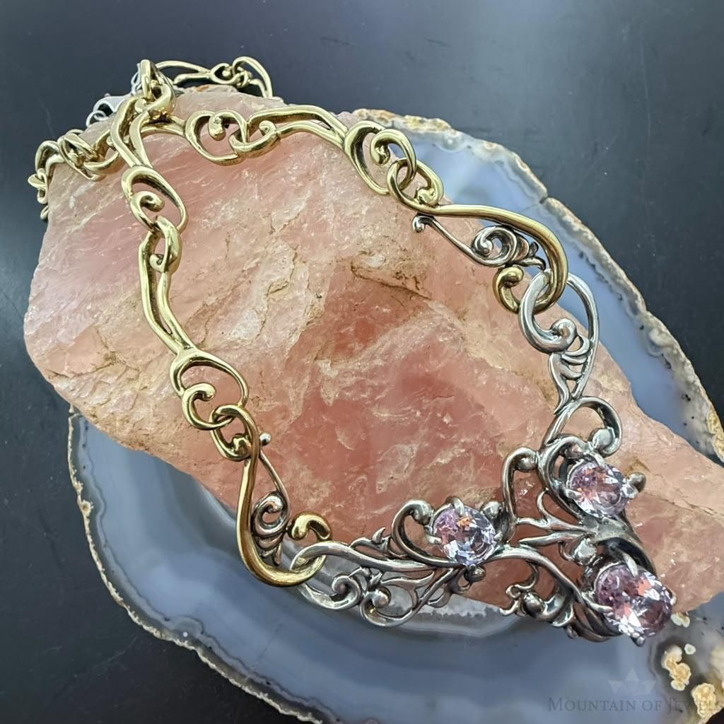 Carolyn Pollack Sterling Silver & Brass Faceted Amethyst 19.5" Swirl Decorated Necklace For Women