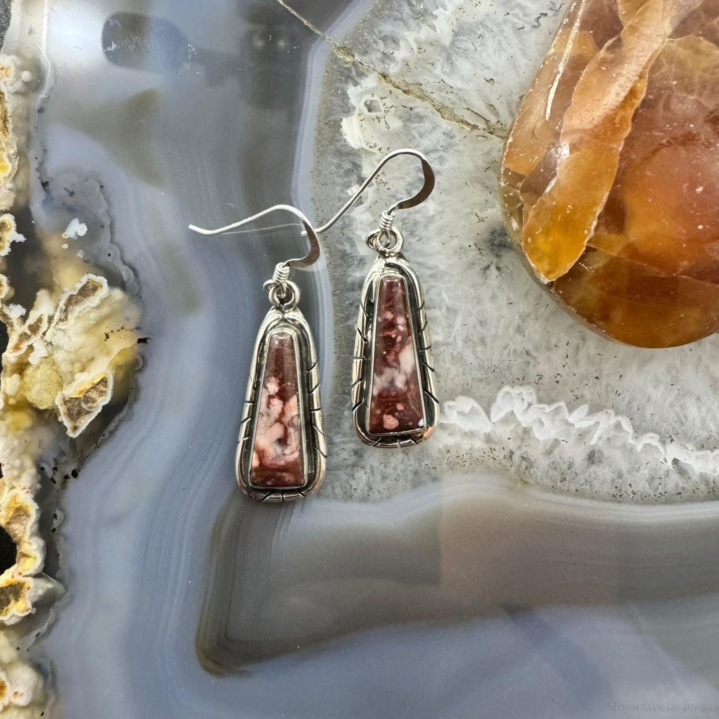 Native American Sterling Silver Trapeze Wild Horse Dangle Earrings For Women.