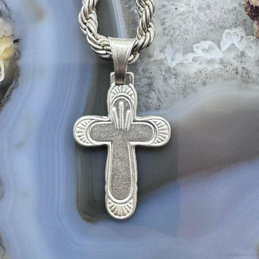 Vintage Sterling Silver Unisex Cross Pendant With 23" Rope Chain Necklace