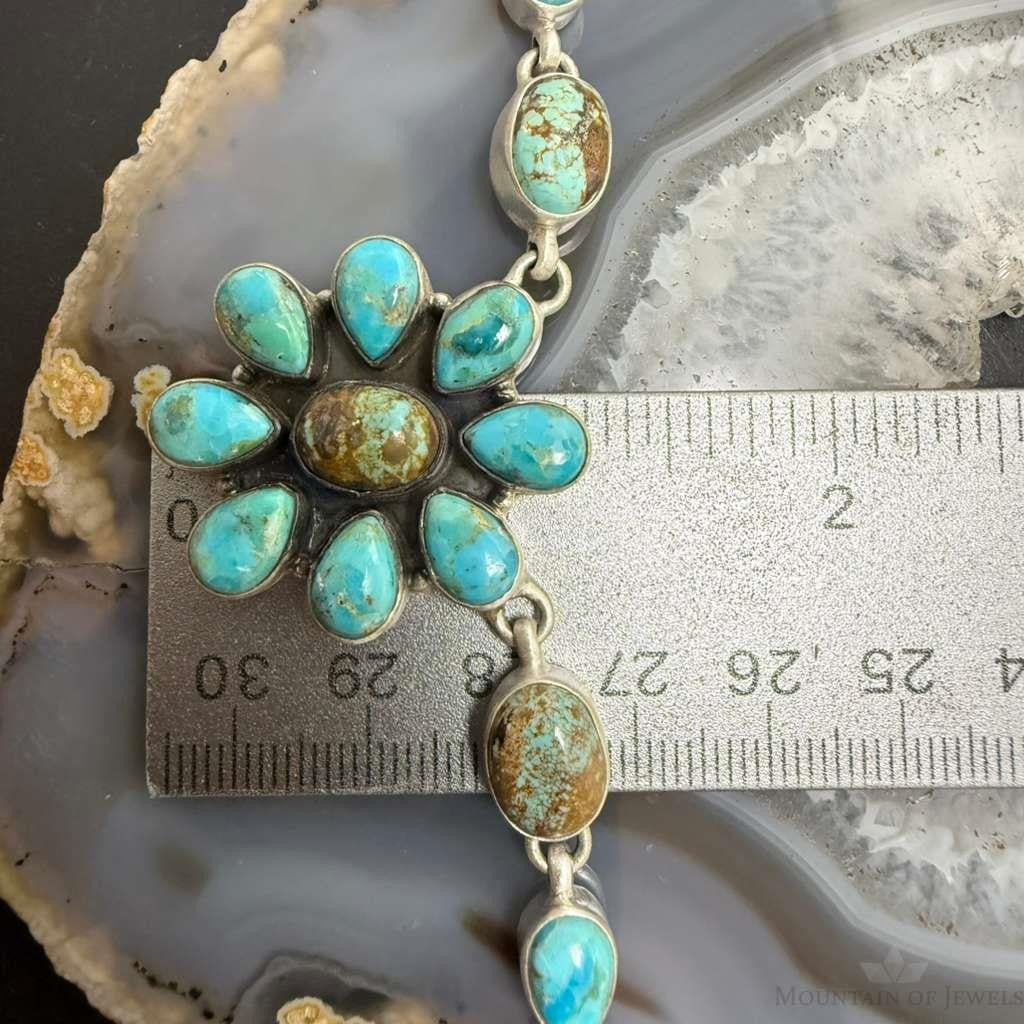 Sterling Silver Southwestern Style Turquoise 20" Cluster Necklace For Women