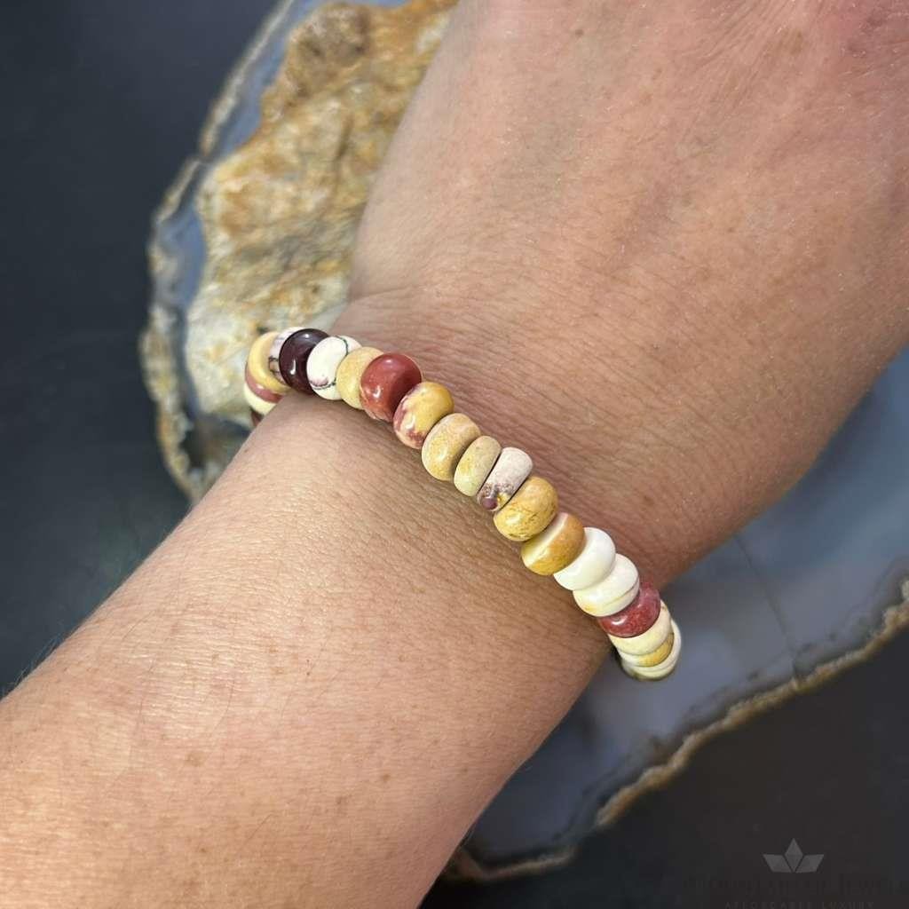 Sterling Silver Mokaite Jasper Beads 8" Bracelet For Women