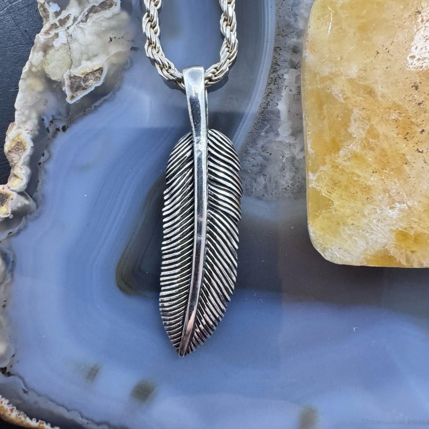 Sterling Silver Southwestern Style Unisex Feather Pendant