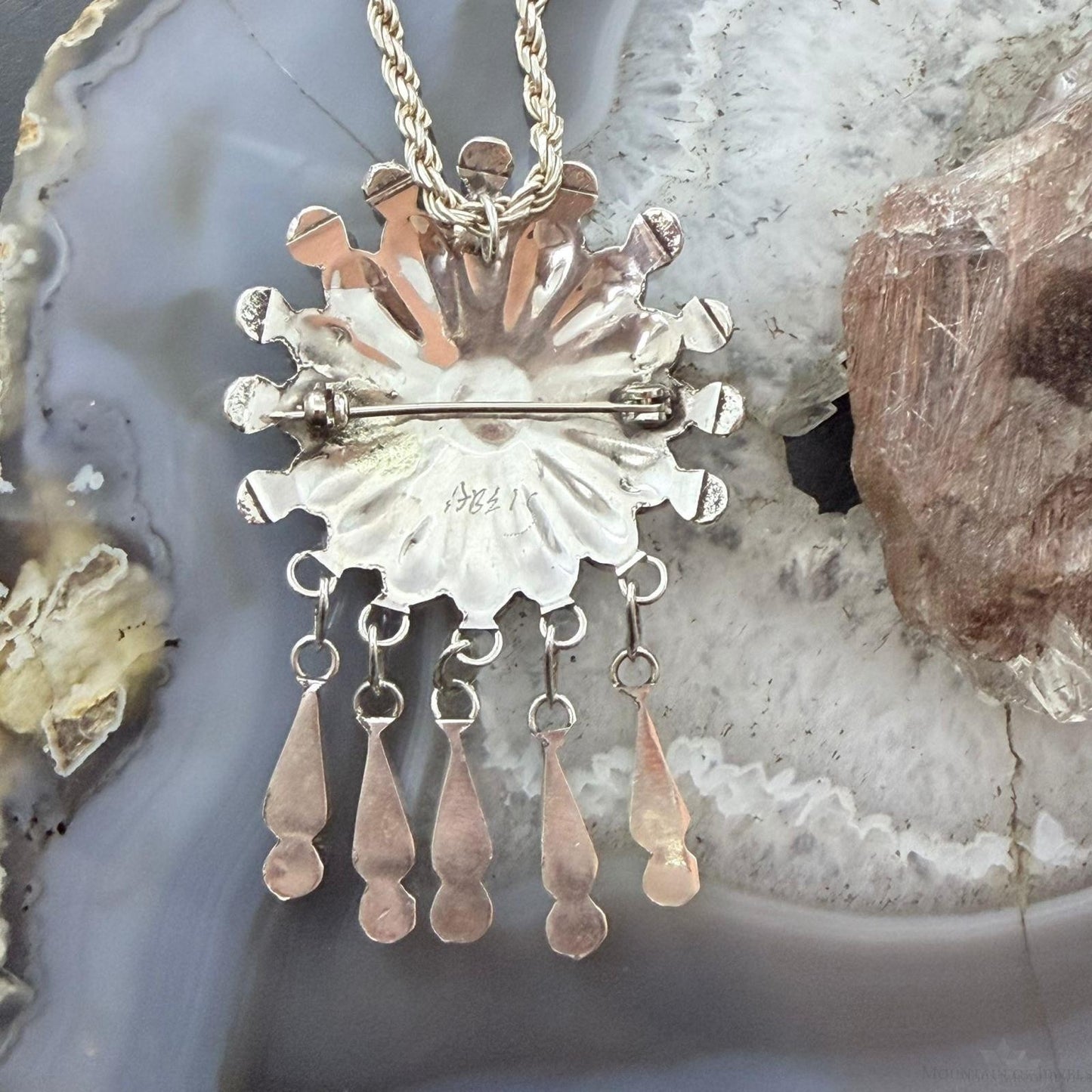 Abel Soseeah Native American Sterling Silver Zuni Inlay Sunface Pendant/Brooch For Women